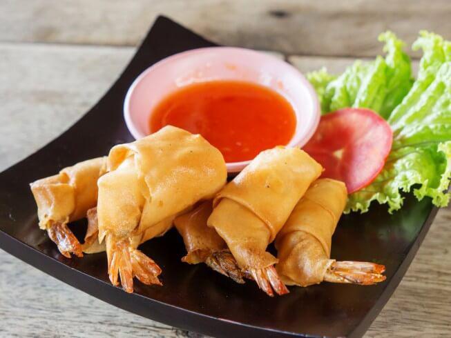 Shrimp Rolls · 4 pieces. Marinated shrimp served w/Thai sweet chili sauce.