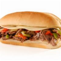 The Tex Mex Steak and Onions Sandwich · Sandwich with strips of beef steak, onions, bell peppers, jalapenos, and melted pepper jack ...