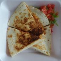 Quesadilla Rellena · 2 flour tortillas, grilled and stuffed with cheese, chopped ground beef, shredded beef, chic...