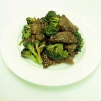 Beef Broccoli · Tender beef and fresh broccoli in a ginger soy sauce.