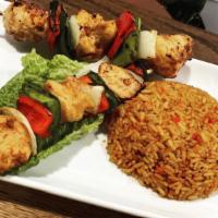 Chicken Kebob · Chicken breast, red and green bell pepper and onion. Served with Jollof or fried rice..