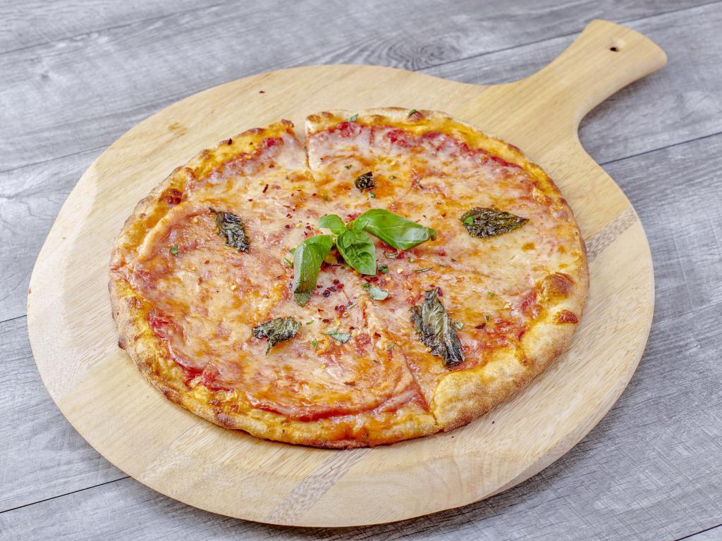 Margherita Pizza · Fresh mozzarella, San Marzano tomatoes and basil.