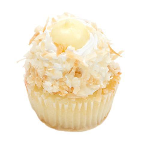 Coconut Custard Cupcake · Vanilla cupcake filled with coconut custard and rolled in toasted coconut.