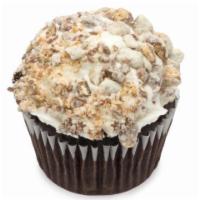 S'mores Cupcake · A chocolate cupcake topped with a marshmallow buttercream frosting and then dipped in rich c...