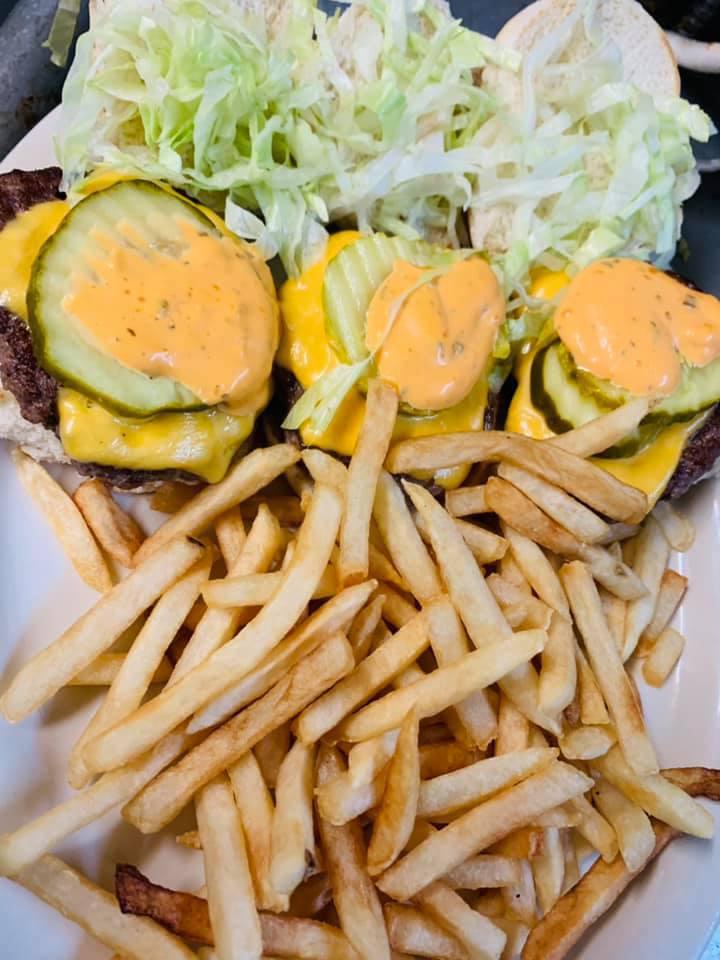Mac Attack Sliders · 3 sliders. All beef patty, cheese, lettuce, pickle and special sauce. Served with fries or waffle fries