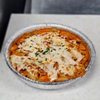 Baked Ziti · Pasta baked in the oven with tomato sauce,pene and mozzarella cheese 