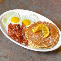 Lumberjack Pancakes · With 2 eggs and meat.