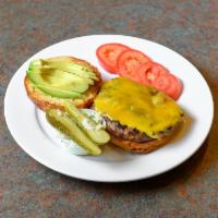 California Burger · With avocado and cheddar cheese. Served on a brioche bun with coleslaw and pickle. 