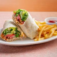 Chicken Club Wrap · Grilled chicken, lettuce, tomato, and bacon with mayonnaise.