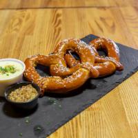 State Fair Pretzels · Bavarian-style soft pretzels, salt, queso, mustard.