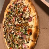 Combo Pizza · Pizza with pepperoni, Canadian bacon, hamburger, Italian sausage, sausage, black olives, gre...