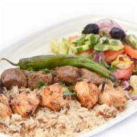 Chicken Shish Kebab 2skw · Char grilled tender chunks of chicken breast marinated with chefs own blend of herbs and spi...