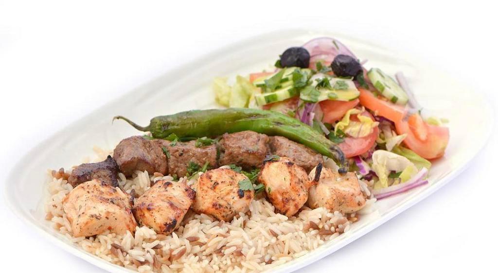 Chicken Shish Kebab 2skw · Char grilled tender chunks of chicken breast marinated with chefs own blend of herbs and spices.