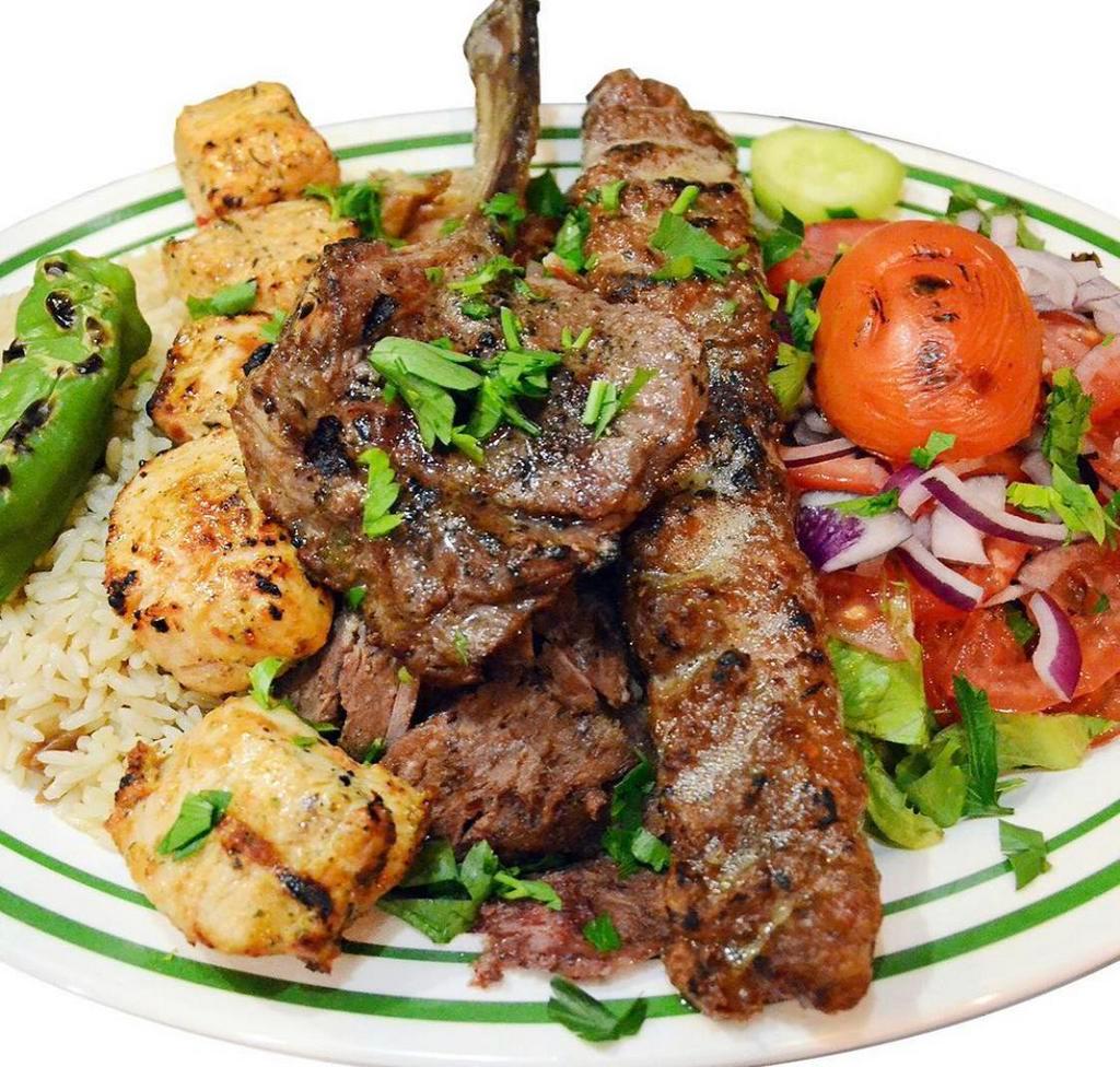 Special Mixed Lamb & Chicken Kebabs · Assortment of lamb Adana kebab, lamb chops, lamb doner kebab, chicken shish kebab and chicken doner keabab.