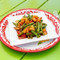 7. Pad Prig Khing · Green bean, bell peppers, onions, black bean sauce, spicy chili paste.