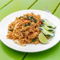 5. Chili Fried Rice · Fried rice with special chili sauce, egg, bell pepper, onion, green onion, basil.