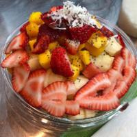 Original Bowl · Organic acai thickly blended with banana top with granola chia-seed and fresh fruit strawber...