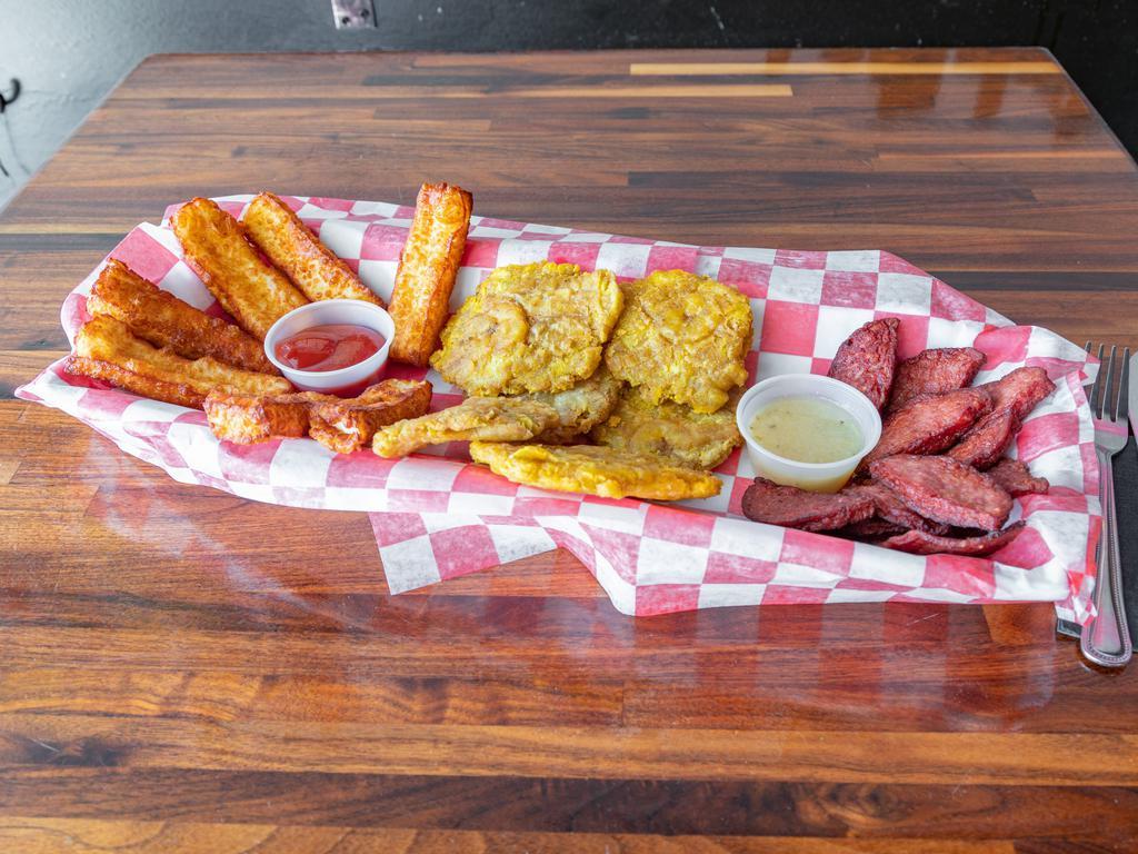 DB Hangover Platter · Tostones, salami, fried cheese.