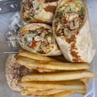 13. Chicken Sandwich Combo · Lettuce, tomatoes, onions chicken, on saj bread pickles, fries, optional: garlic and hot sau...