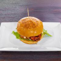 Flappy Tikka Burger · Lettuce, tomato, onion, special flappy sauce, special marinated chicken with pepper jack che...