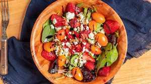 Strawberry Burst Salad · Mixed greens, strawberries, tomatoes, feta and traditional balsalmic.