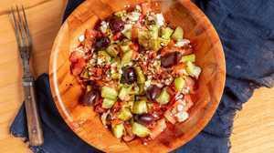 Greek Salad · Cucumbers, tomatoes, feta and Kalamata olives.