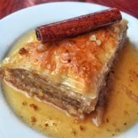 Baklava · Homemade baklava, a rich, sweet dessert pastry made of layers of phyllo dough filled with ch...