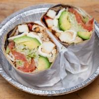 W2. Moe's Special Wrap · Grilled chicken, mushrooms, roasted peppers, fresh mozzarella, avocado, lettuce and tomato.