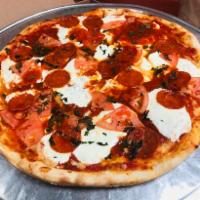 House pizza · (pepperoni, tomato, Garlic Basil Marinara & Fresh Mozzarella cheese