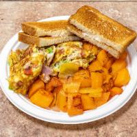 Western omelette  · Eggs,Ham,pepper, onion,home fries,white toast 