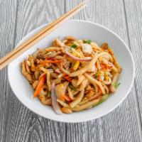 Yaki Udon, Soba · Japanese style stir-fried with vegetable. Your choice of chicken, shrimp, beef, or vegetable...