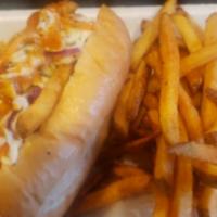 The Gator with Fries   (Friday and Saturday  Only) · Deep Fried Gator layered with Coleslaw, onion ,tomatoes, and Topped with Gator
Sauce and ser...