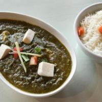 Saag Paneer · Spinach and paneer cheese with tomato and garden herbs. Served with basmati rice.