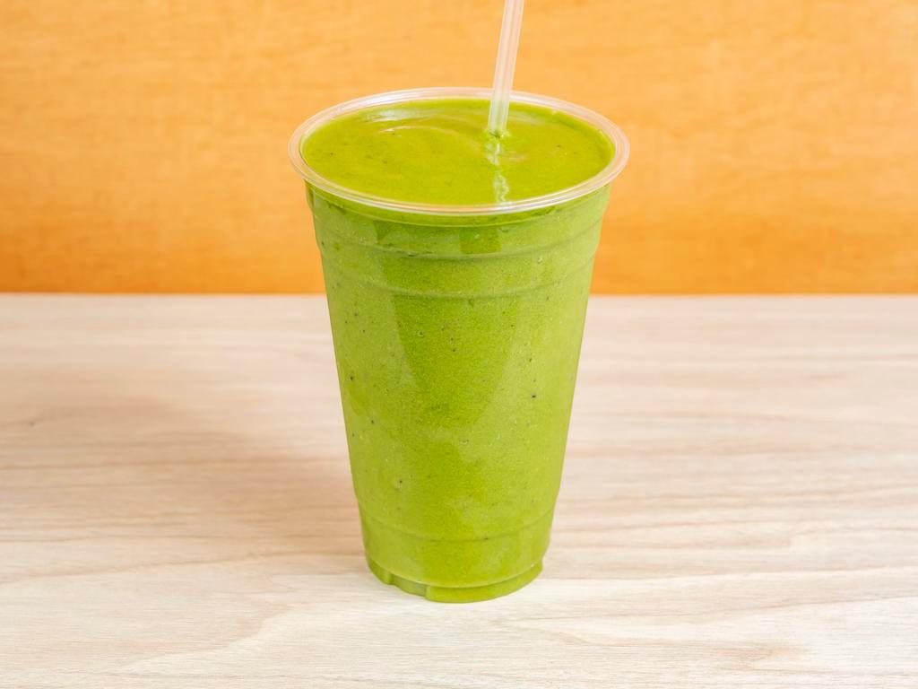 Mango Delight Smoothie · Mango, peach, strawberry, spinach, agave, and apple juice.
