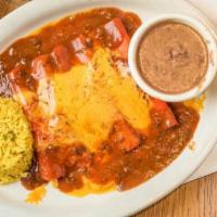 Las Antiguas · Three Cheddar Cheese Enchiladas Topped With Melted Cheddar Cheese And Beef Gravy. Served Wit...