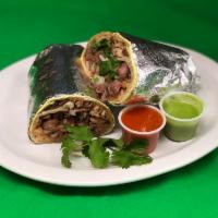 Burrito con Carne (meat of your choice ) · Served with choice of meat. Includes beans, rice cilantro and onions
