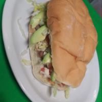 Torta Meat of your Choice · Includes beans spread, mayonnaise, mozzarella cheese, lettuce, onions and tomatoes and avoca...