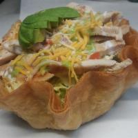 Taco Salad · Meat of choice. Served with rice, refried beans, Lettuce, garnish with tomatoes, sour cream,...