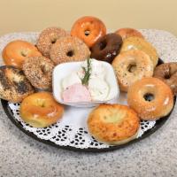 1 Dozen Bagels, 1 Tub of Butter, and 1 Tub of Plain Cream Cheese Breakfast · Choose the types of bagels you would like. If you want multiples of a certain type, please s...