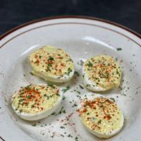 Devil Eggs  · 2 eggs with mayonnaise, mustard, pickles.
