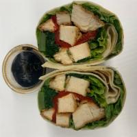 42. Grilled Chicken Wrap with Broccoli Rabe · Served with peppadew peppers or roasted peppers.