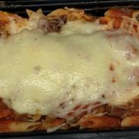 Chicken Parmigiana Dinner · Over baked ziti. No special instructions please.