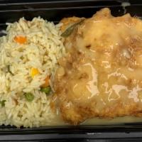CHICKEN FRANCAIS DINNER · W/ RICE PILAF.    NO SPECIAL INSTRUCTIONS PLEASE.
