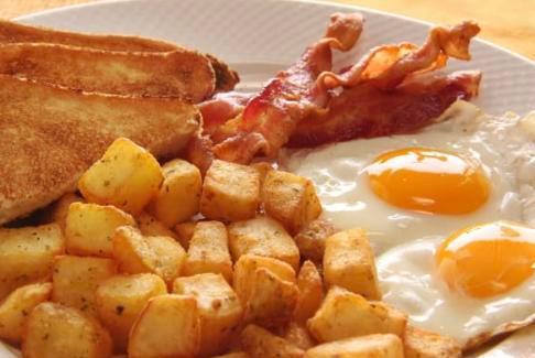 2 Eggs with Home Fries, Bacon, and Toast Platter · 