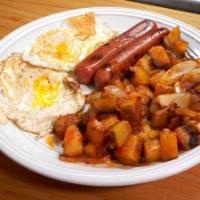 2 Eggs with Home Fries, Sausage, and Toast Platter · 