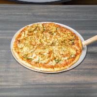 Molly’s Pizza · Roasted chicken, baby spinach, fresh Roma tomatoes, oregano, sesame seeds, extra virgin oliv...