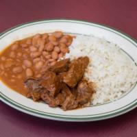Beef Stew Dinner Special · Served with a choice of rice and beans or green plantains or sweet plantains and small salad.
