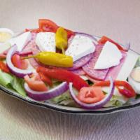 Antipasto Salad · Genoa salami, capicola ham, anchovies, provolone, fresh mozzarella, egg, plum tomatoes, red ...