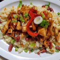Rice bowl  · Rice, Cherry tomato ,scallions ,kidney beans,carrots,onion Celery