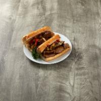 Italian Sausage, Peppers and Onions Sandwich · 